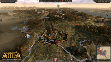 A Total War: Attila című játékban szereplő világtérképet és városokat ábrázoló kép.
