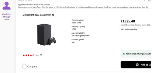 Az Xbox Series X ára az EU-ban feltüntetve