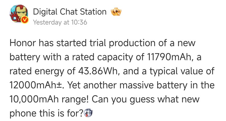 A Digital Chat Station informátor szerint hamarosan megjelenhet egy 12 000 mAh-s Honor okostelefon