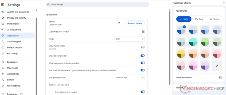A Google Chrome téma színbeállításai (Kép forrása: Antony Muchiri)