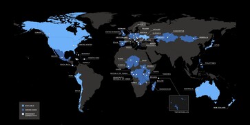 Jelenlegi Starlink Mobile lefedettség.