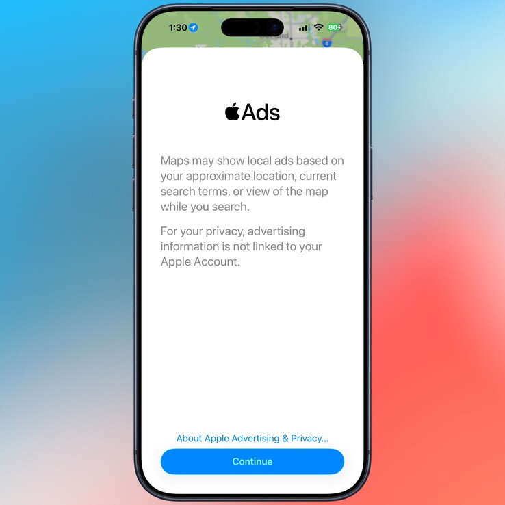 Hirdetésekre vonatkozó nyilatkozat az Apple Maps alkalmazásban