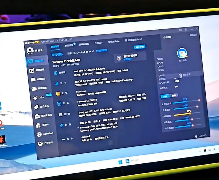Egy RTX 4090-zel működő kézi játék PC képernyője. (Kép forrása: NITTRX a YouTube-on)