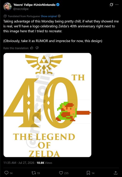 Megjelent a „Necro” Felipe Zelda 40. évfordulójára készült szivárgott logó