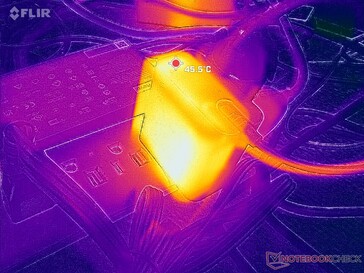 A hálózati adapter hőmérséklete nagy terhelés mellett meghaladja a 46 °C-ot