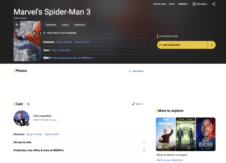 A Pókember 3 IMDb-bejegyzése.