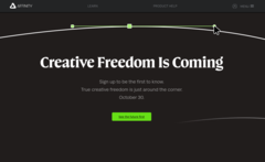 A Serif Affinity szoftvercsomag rajongói az új landing page-nek köszönhetően egy AI-súlyos indulás és egy előfizetési modell miatt aggódnak. (Kép forrása: Affinity)