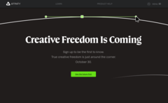 A Serif Affinity szoftvercsomag rajongói az új landing page-nek köszönhetően egy AI-súlyos indulás és egy előfizetési modell miatt aggódnak. (Kép forrása: Affinity)