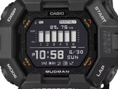 Casio G-Shock Mudman GDG-B100 karóra piros és fehér digitális kijelzővel, zord hegyvidéki táj előtt.
