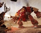 Egy Blood Raven Space Marine Dreadnought tüzel az ork egységekre a Warhammer 40,000: Dawn of War IV motoros trailerében. (Kép forrása: Warhammer via YouTube)