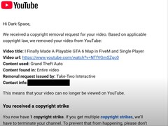 Dark Space a YouTube-on osztotta meg, hogy a GTA 6 térképmodról szóló videóját a Take-Two Interactive szerzői jogi igénye miatt levették. (Kép forrása: Dark Space via YouTube)