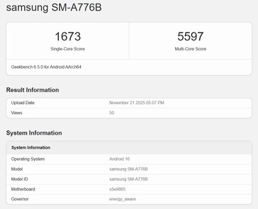 Samsung Galaxy A77 a Geekbench 6-on