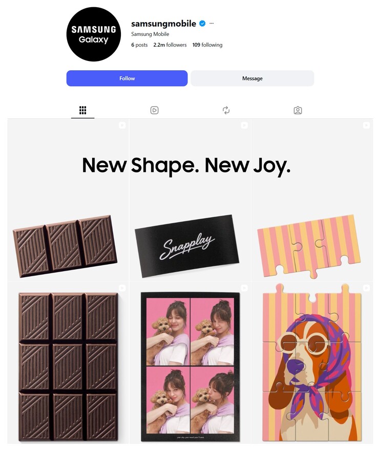 A Samsung Mobile Instagram-fiókján a régi bejegyzéseket fokozatosan felváltja az új előzetes kampány.