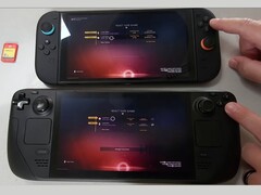 A Nintendo Switch 2 (fent) és a Steam Deck OLED (lent) egymás mellett futtatja a No Man's Sky-t. A kép kiemeli a tesztelés során megfigyelt betöltési időkülönbséget. (Kép forrása: The Phawx a YouTube-on)