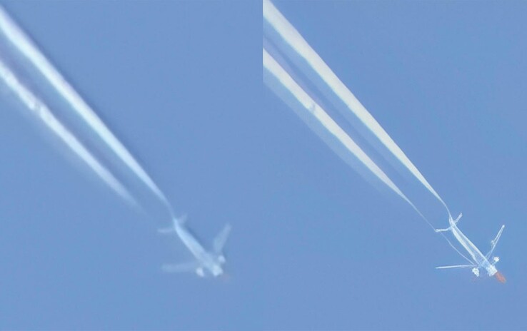Egy repülőgép 100-szoros zoommal a Pixel 10 Pro bal oldalon, az optimalizált Pro Res zoom verzió jobb oldalon (Kép forrása: Cnet)