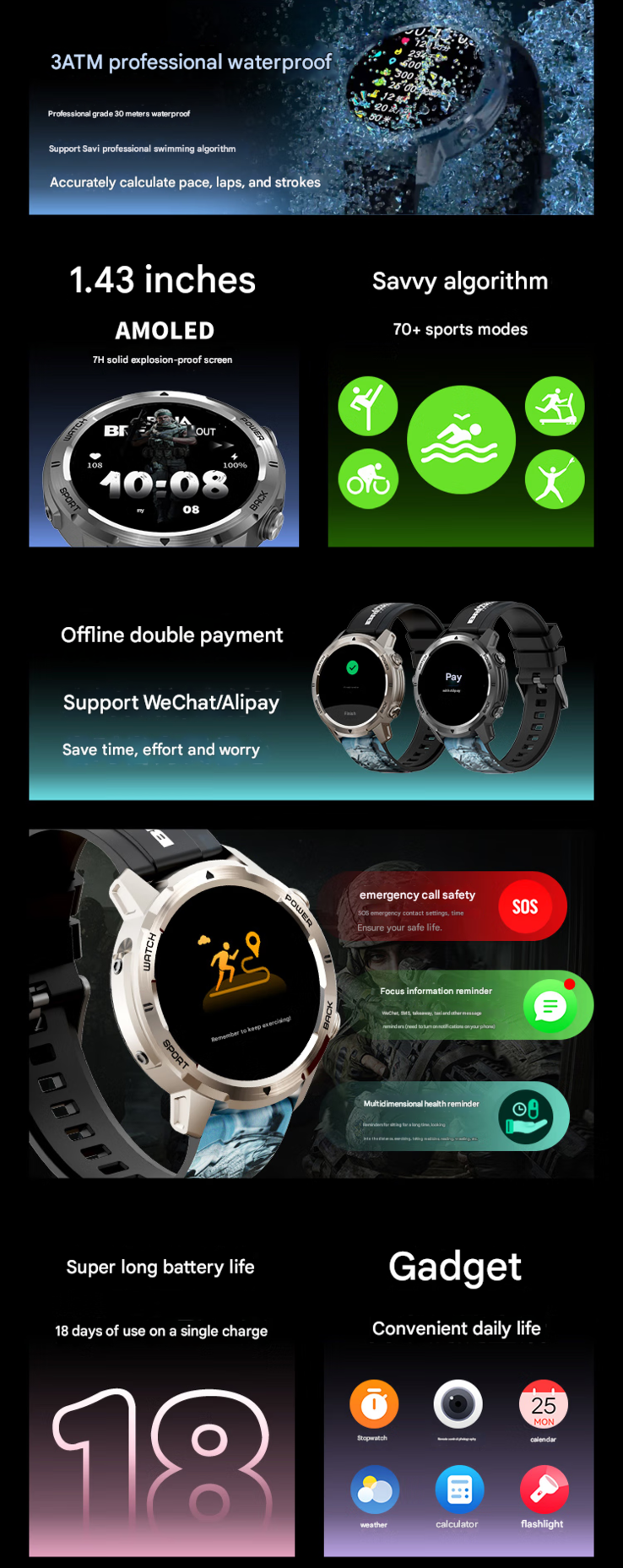 A Watch Pro főbb jellemzői (Kép forrása: Lenovo - gépi fordítás)