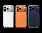 Az új Spigen Ultra Hybrid T átlátszó tok az iPhone 17 Pro (Max) színeihez illeszkedő fényes narancs, tiszta fehér és matt kék színben kapható. (Kép forrása: Spigen)