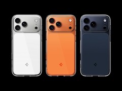 Az új Spigen Ultra Hybrid T átlátszó tok az iPhone 17 Pro (Max) színeihez illeszkedő fényes narancs, tiszta fehér és matt kék színben kapható. (Kép forrása: Spigen)