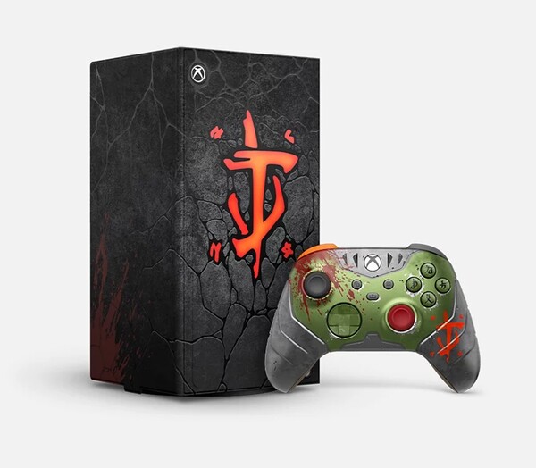 A konzolburkolaton és az Xbox vezeték nélküli vezérlőjén egyaránt megtalálható a Slayer jele. (Kép forrása: Microsoft)