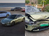 A Xiaomi SU7 sokkal rosszabbul jött ki a Tesla Model Y-jal való ütközésből. (Kép forrása: Xiaomi/@Tslachan - a szerk.)