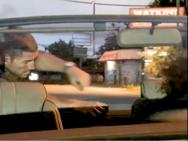 A GTA 6 második traileréből származó screenshoton a háttérben lévő utcai lámpa úgy tűnik, mintha a levegőben lebegne.