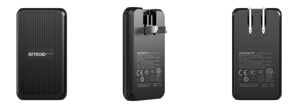 A Retroid zsebtöltő kettős USB-porttal és összecsukható csatlakozóval rendelkezik.