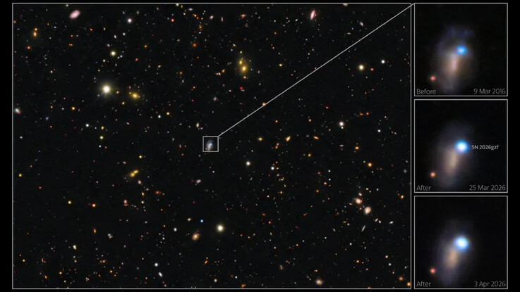 Kép, amelyen látható az SN 2026gzf szupernóvát tartalmazó galaxis.
