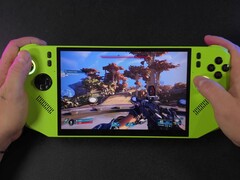 Borderlands 4 játékmenet az MSI Claw 8 AI kéziszámítógépen, amely AMD Ryzen Z2 Extreme processzorral működik, első személyű nézet egy puskával, amely egy szabadtéri környezetre irányul (Kép forrása: ETA PRIME via YouTube)