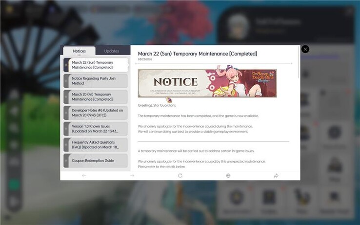 Március 22-i játékbeli értesítés a The Seven Deadly Sins hangjavításáról és egyéb hibajavításokról: Origin.