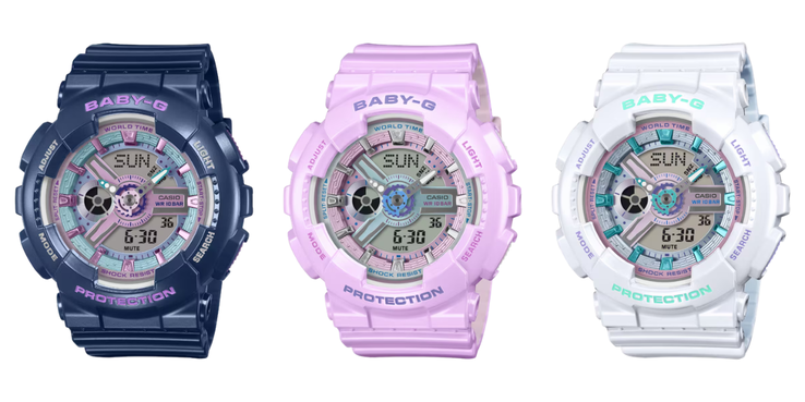 Balról jobbra: a Casio G-Shock Baby-G BA-110MC-2A, BA-110MC-6A és BA-110MC-7A órák