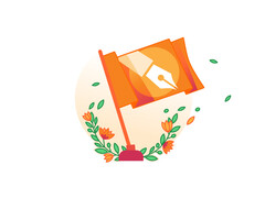 A Cloudflare Tartalom függetlenségének napja elnevezésű kezdeményezésének promóciós képe, amelyen egy narancssárga zászló látható egy toll szimbólummal. (Kép forrása: Cloudflare)