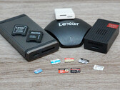 A tesztmező: Két MicroSD Express kártya három UHS-kártyával szemben. A Sony Tough-ot kihagytuk, mivel az éppen használatban volt a felvételek készítésekor. Kívülről: Két szintén viszonylag új memóriakártya-formátum, amelyek nem tudtak érvényesülni. (A kép forrása: Andreas Sebayang/N