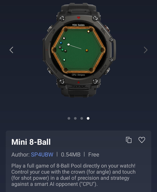 A Mini 8-Ball alkalmazás Amazfit okosórákhoz