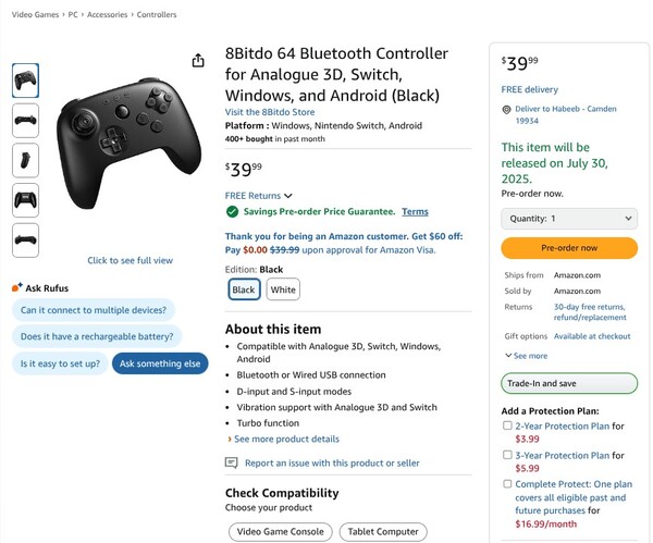 A 8BitDo 64 Controller megjelenési dátuma júliusra van kitűzve. (Kép forrása: Amazon)