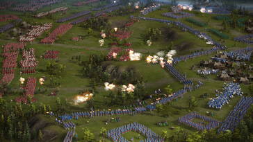 A Cossacks 3 című játékból származó kép, amelyen egy csata és számos egység látható.