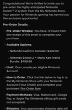Nintendo Switch 2 előrendelési e-mail (Kép forrása: Wario64 X fiók)