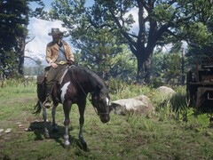 A képen Arthur Morgan látható a lován a Red Dead Redemption 2-ben. (Kép forrása: Rockstar Games) 