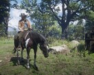 A képen Arthur Morgan látható a lován a Red Dead Redemption 2-ben. (Kép forrása: Rockstar Games)