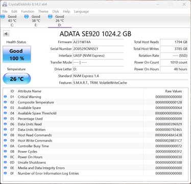 Az ADATA SE920 az UASP (USB Attached SCSI Protocol) protokollt használja