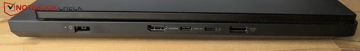 Balra: tápellátás, HDMI, USB-C Thunderbolt 4 (DisplayPort), USB-C (10 Gbps, Power Delivery 65-100 W, DP), USB-A (10 Gbps, Always On)