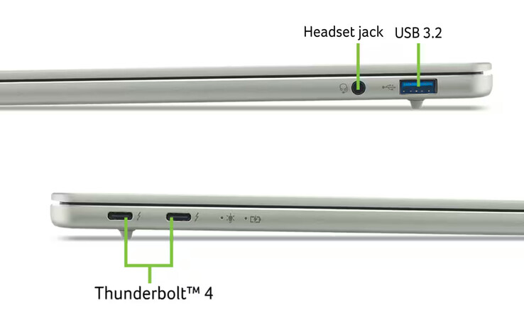 Az Acer Swift Air 14 a 14 hüvelykes méretét figyelembe véve minimális számú csatlakozóval rendelkezik.