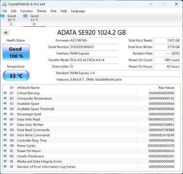Az ADATA SE920 PCIe 4.0 x4-es PCIe 4.0 x4-gyel működik