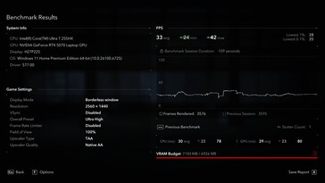 QHD natív: 33 fps és Stutter Count 1