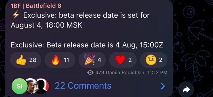 A Battlefield 6 nyílt béta kezdési időpontja kiszivárgott (Kép forrása: GamingLeaksandRumours subreddit, 1BF Telegram csatorna)