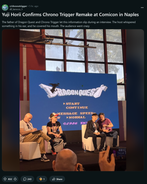 Chrono Trigger remake szivárgás Reddit poszt (Kép forrása: screenshot, Chrono Trigger Fanclub subreddit)