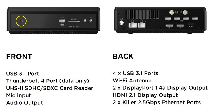 A Zotac Magnus EN374070 külső portjai (forrás: Zotac)