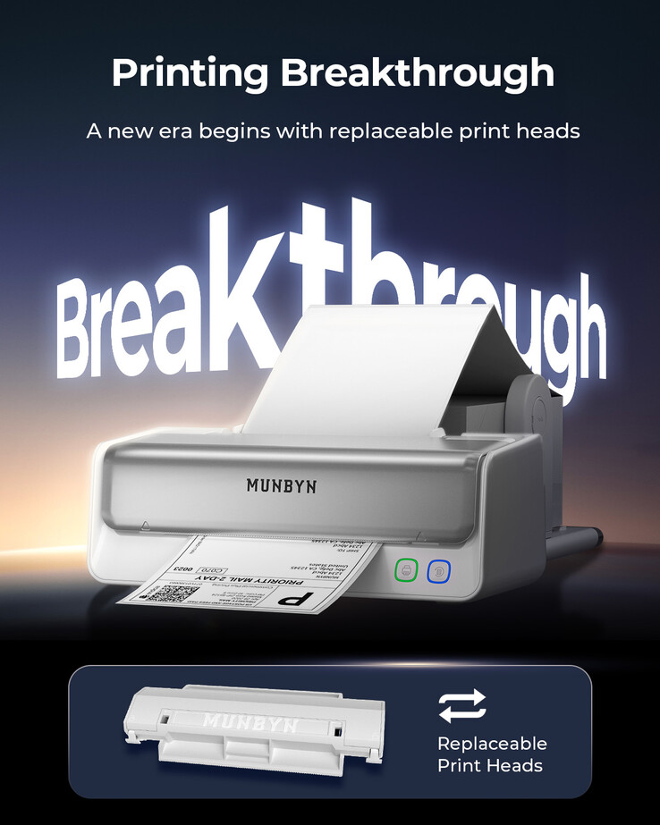 A Munbyn RW405B hőcímkenyomtató cserélhető nyomtatófejjel rendelkezik (Kép forrása: Munbyn)