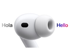 Az AirPods Pro 3 művészi ábrázolása spanyolról angolra fordítva. (Kép forrása: Apple)