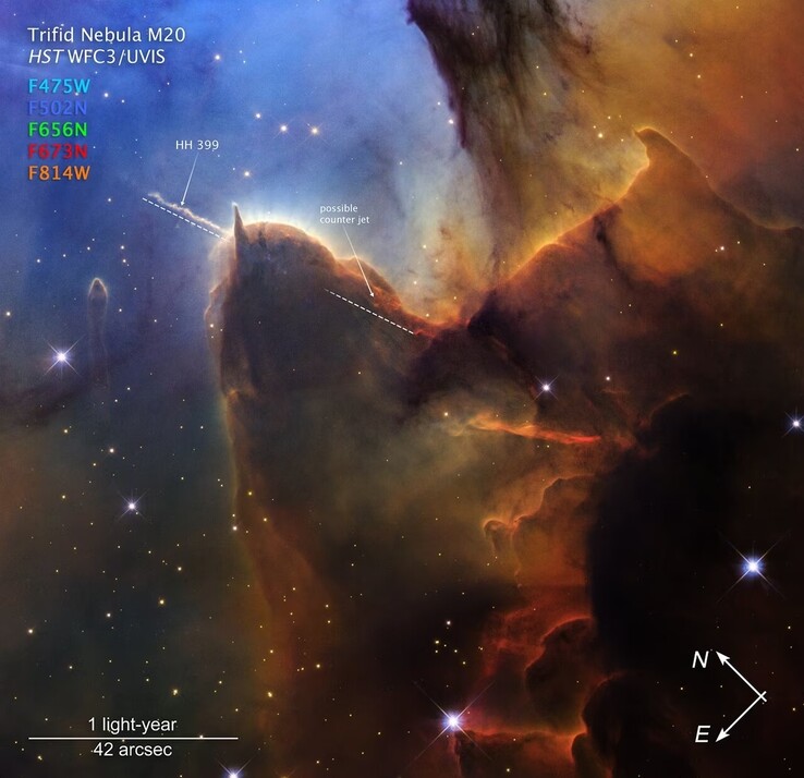 A Hubble Űrteleszkóp által készített kép a Trifid-ködről.