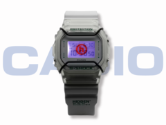 A Casio G-Shock x Hidden NY DW5600HDN257 óra (a képen) egyedi logóval rendelkezik, amely narancssárgán világít a LED háttérvilágításon keresztül. (Kép forrása: Casio)